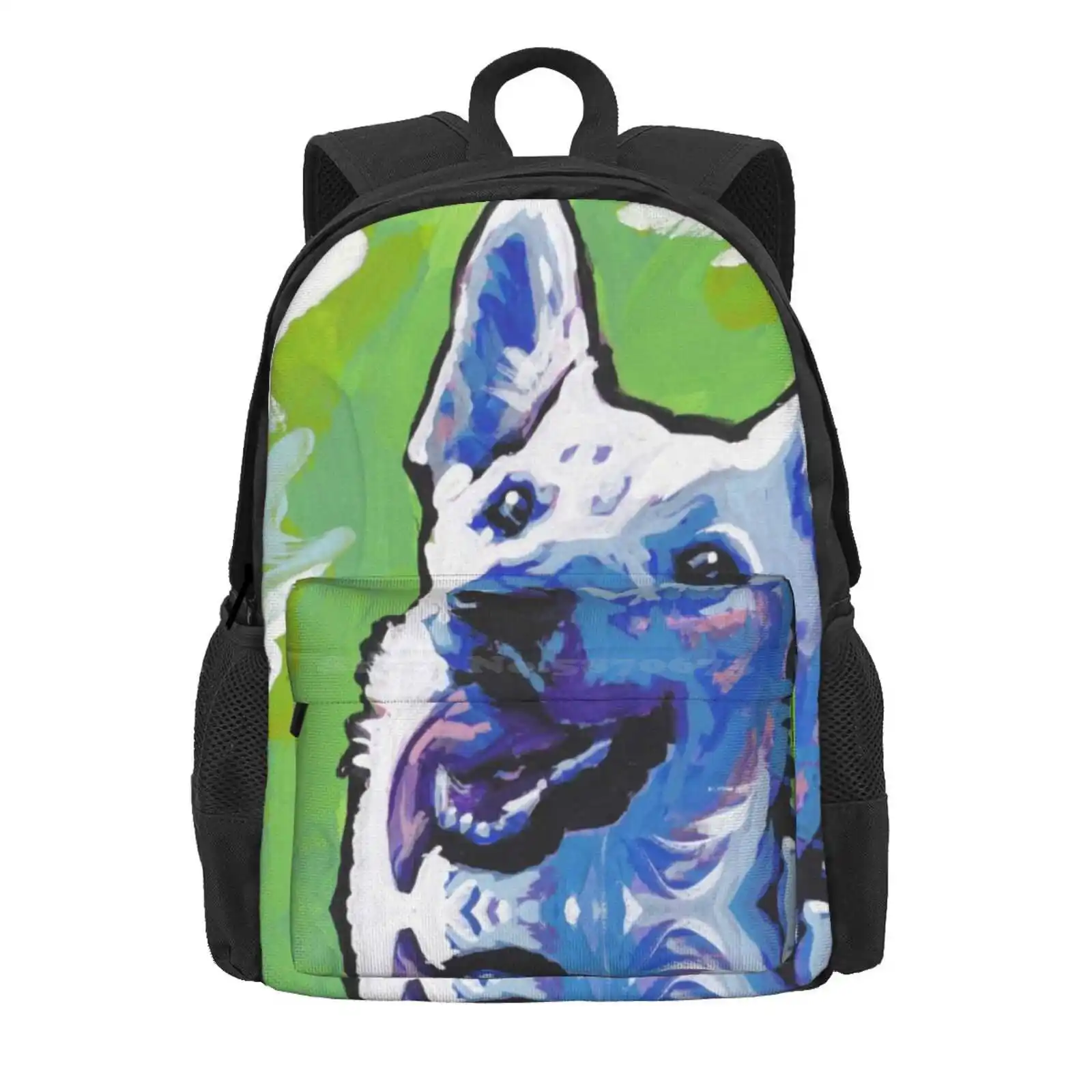 White German Shepherd Bright Colorful Pop Dog Art Hot Sale Schoolbag Backpack Fashion Bags White German Shepherd Alsatian Dog