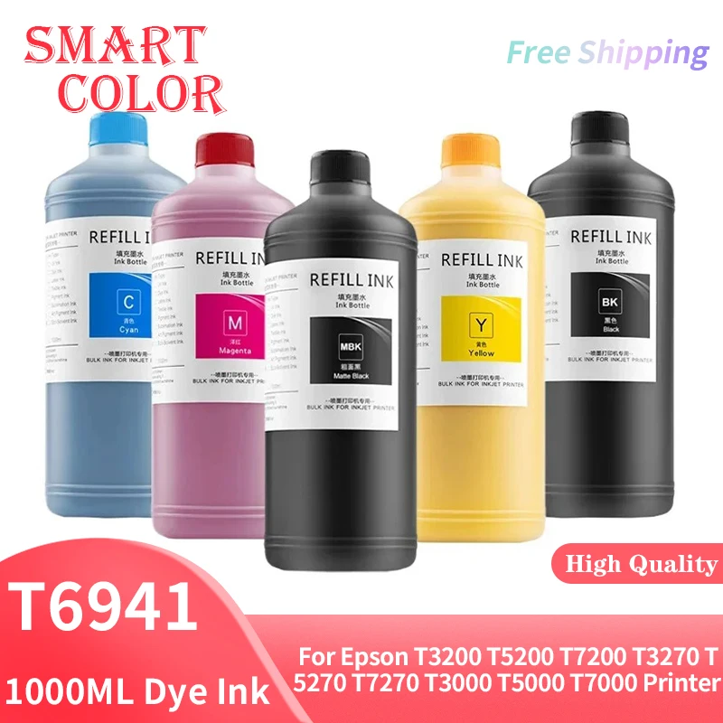 1000ML Dye Ink For Epson T6941 T6942 T6943 T6944 T6945 Surecolor T3200 T5200 T7200 T3270 T5270 T7270 T3000 T5000 T7000 Printer