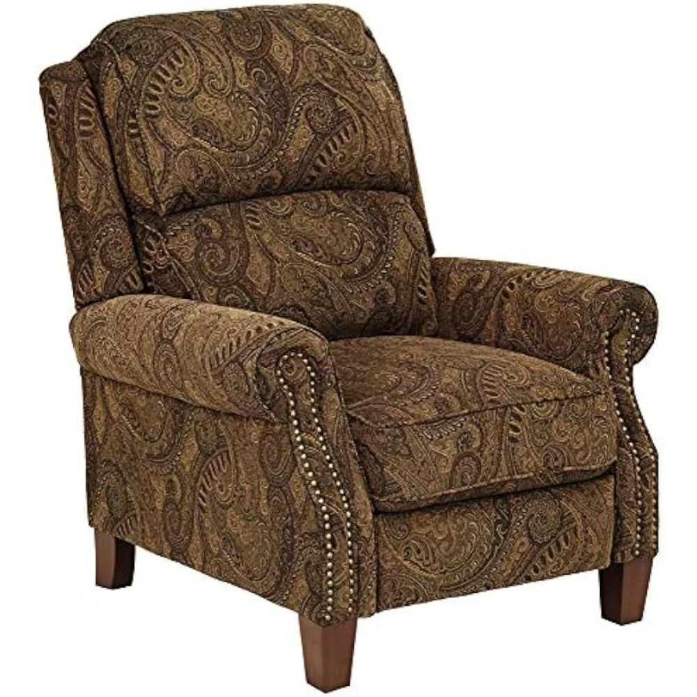 Warm Brown Recliner Chair, Traditional Armchair Comfortable Push Manual Reclining Footrest Adjustable, Recliner