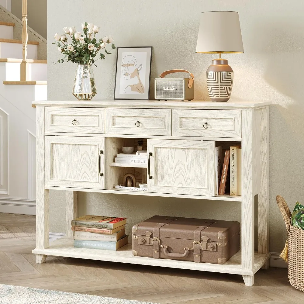 

Entryway Table, with 2 Sliding Barn Doors & 3 Drawers, 47 Farmhouse Console Table with Storage Shelf, Rustic Sofa Table