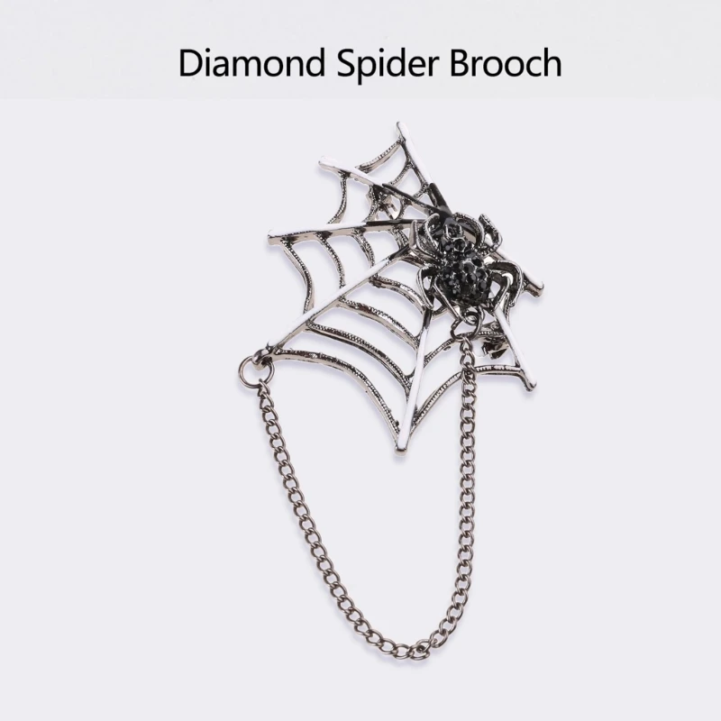652F Spiders Net Lapel Pin Brooch with Chain, Halloween Lapel Pin Spiders Net Lapel Pin Halloween Costume Jewelry Accessories