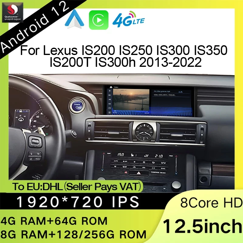 

Android 12 Snapdragon 8+128G DVD Radio Video Player Multimedia CarPlay Auto GPS Navigation For Lexus RC IS 200 250 300 350 200t