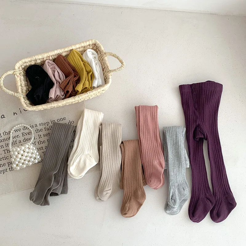 2024 Korean Autumn Infant Girls Tights Baby Girls Solid Striped Thickened Warm Leggings Newborn Girls PP Socks