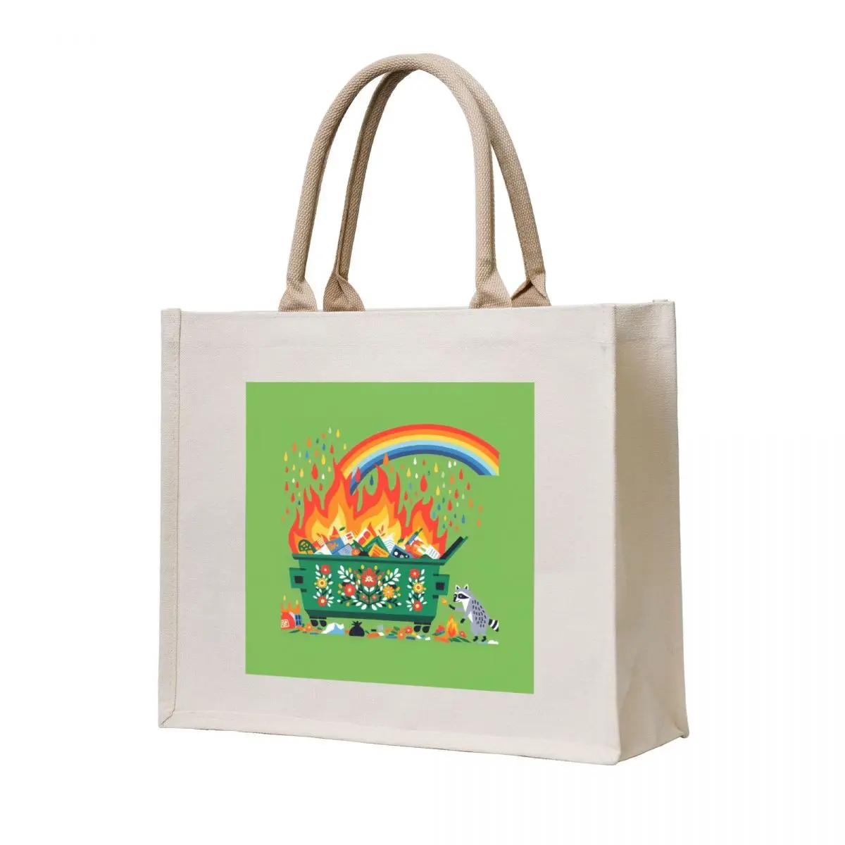 

Ricky the Flame Throwing Raccoon Adds Fuel to the Rainbow Dumpster Fire - Scandinavian Folk Art by heidiannemorris  Tote Bag