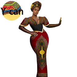 African Women Party Dresses 2024 Luxury High Waist Slim Fit Dresses With Headscarf for Wedding Birthday Ankara Wax 2425116