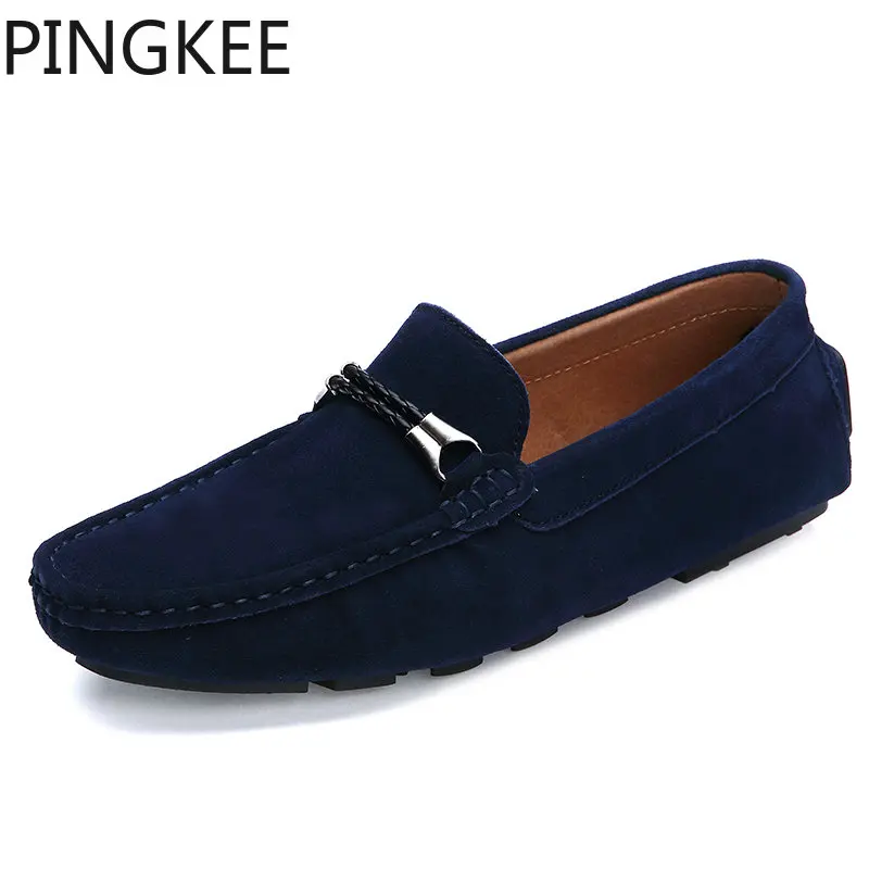 

PINGKEE Hand Sewn Leather Lining Metal Decoration Stitching Slip-on Classic Moc Toe Ultra-lightweight Men Boat Driving Loafer