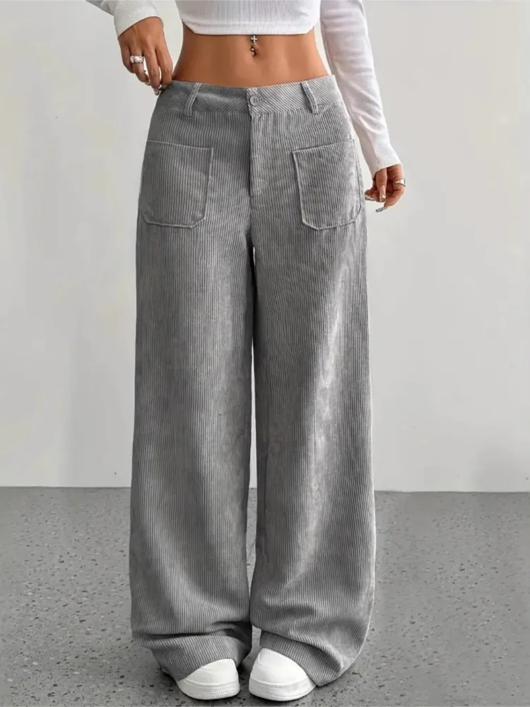 Fashionable Solid Color Wide Leg Pants For Women Spring Autumn Loose Casual Corduroy Floor-Mopping Wide Leg Pants For Women