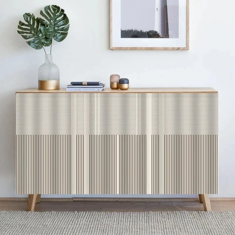 VIKAMA Simple Neutral Tone Long Cabinet Curtain Abstract Stripe Print Fabric Dust-proof Curtain Furniture Ornament