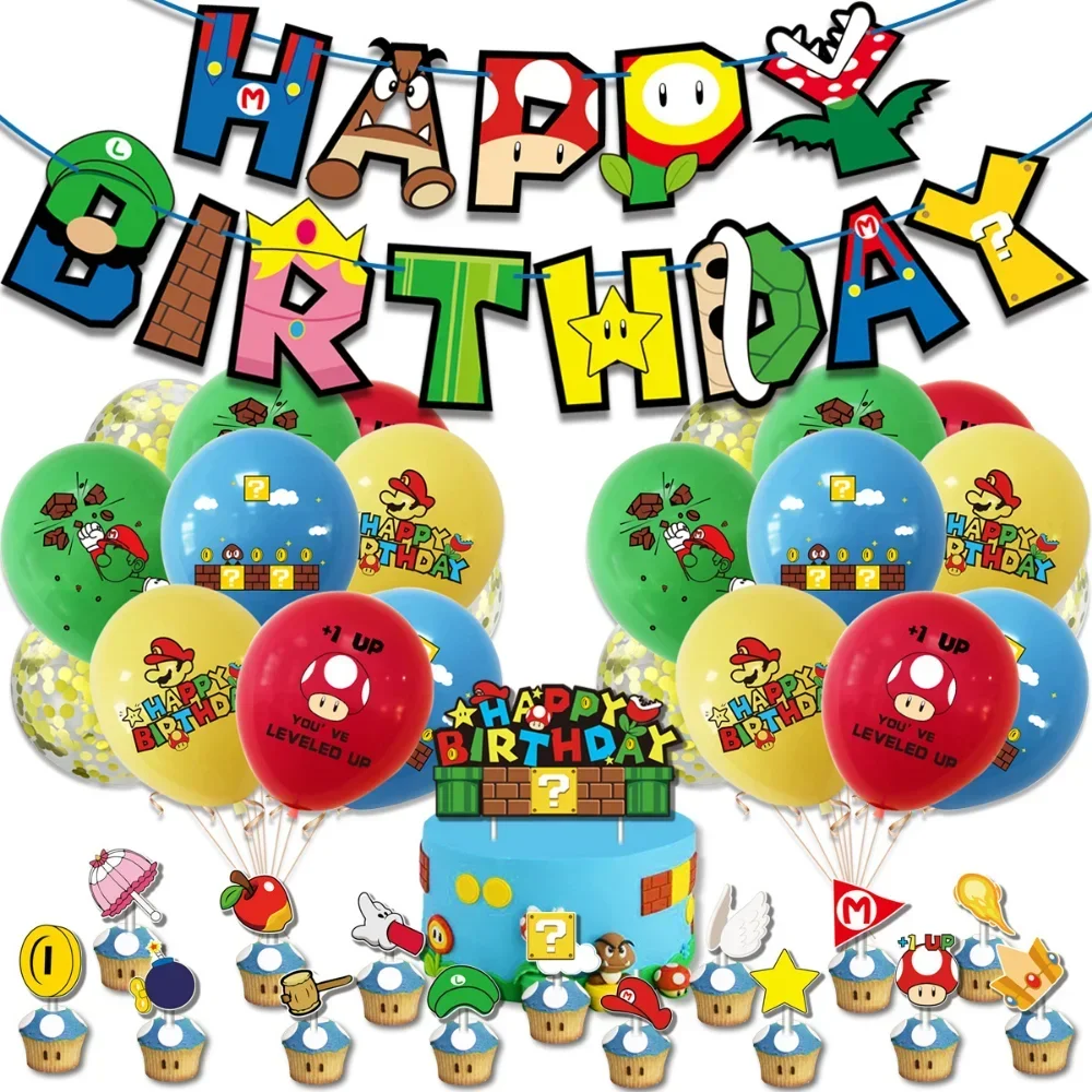 Super Mario Cake Balloon Kawaii Set Supplies Mario Theme Party Decoration Anime Figures Cartoon Balloon Kids Birthday Xmas Gifts