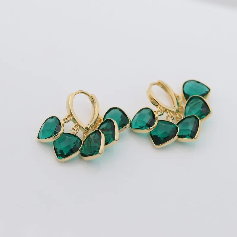 Korea New Design Fashion Jewelry Luxury Green Love Crystal Tassel Pendant Earrings Elegant Women Prom Party Accessories