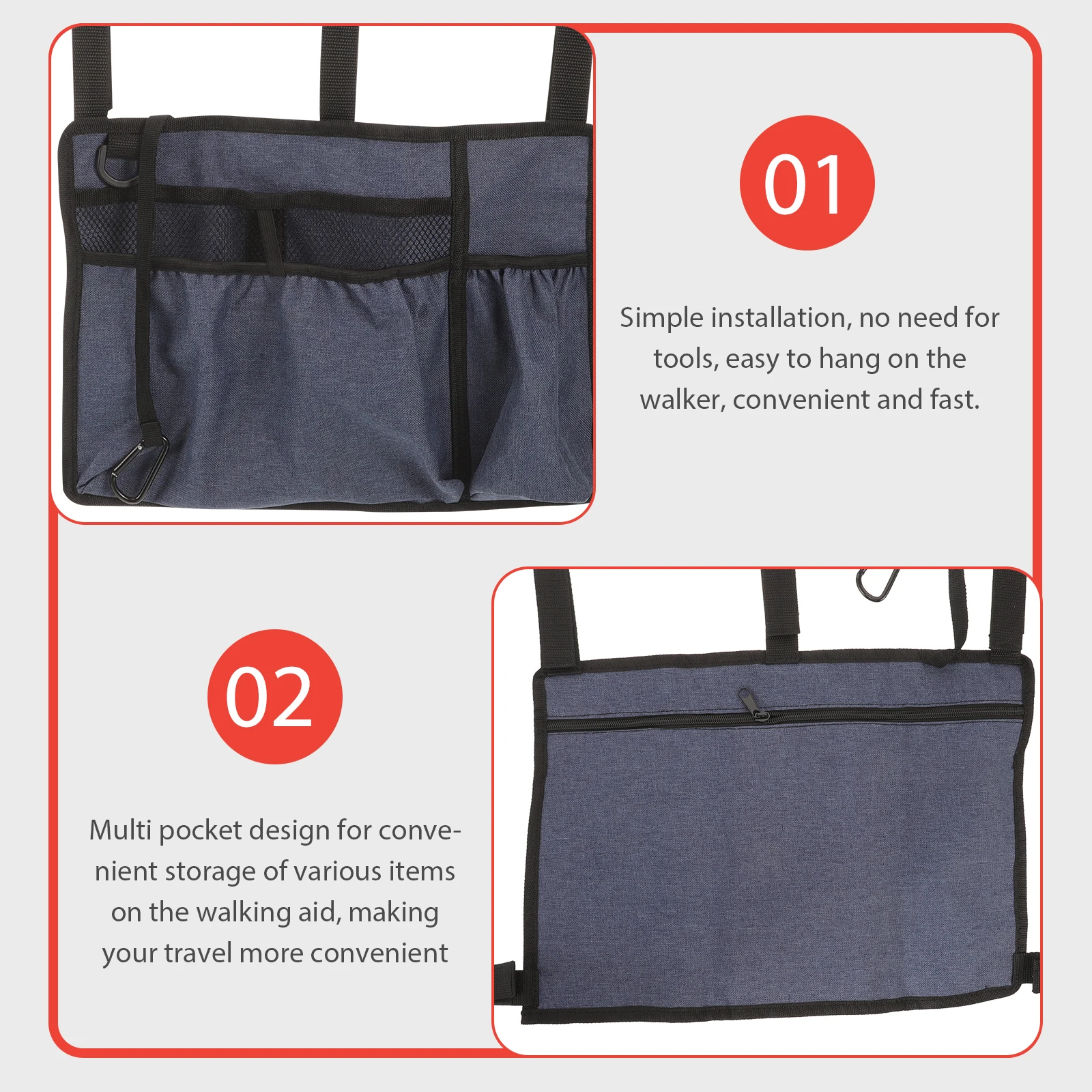 Gehhilfe-Tasche aus Oxford-Stoff, tragbarer Getränkehalter, Kinderwagen-Armlehnen-Organizer zum Aufhängen für Medikamente, Handy-Geldbörse, Gehhilfe-Tasche