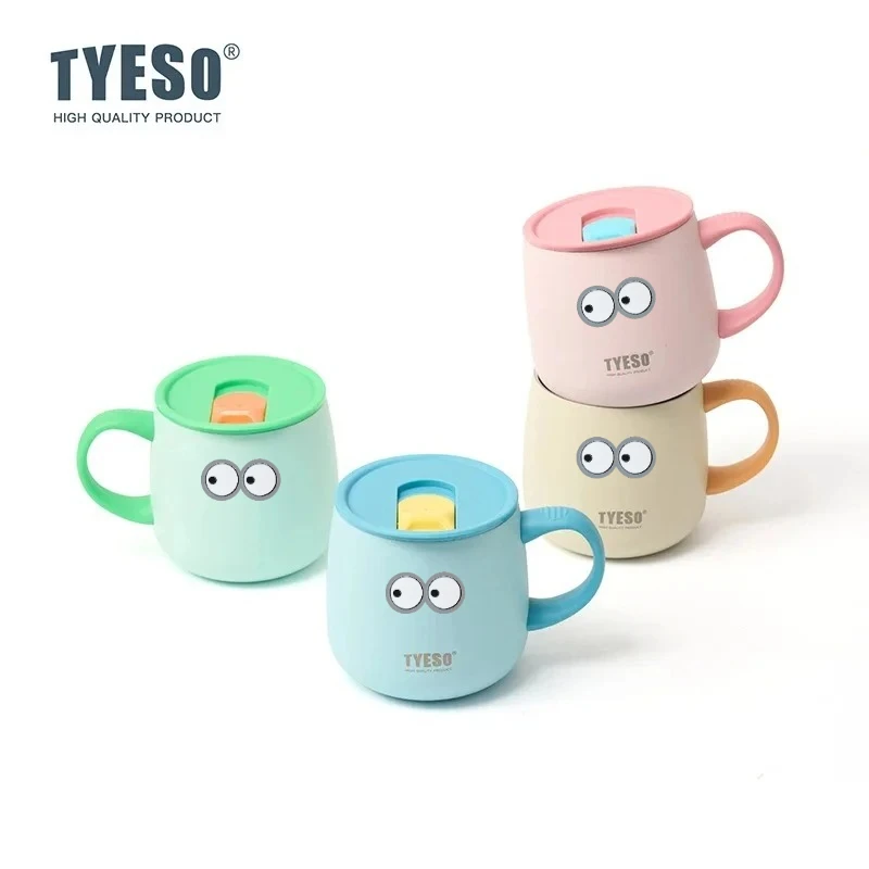 TYESO 355ml Double Wall Vacuum Insulated Mug with Ceramic Coating Inner One-Handed Open Lid Coffee Cup for Hot Cold with Eye