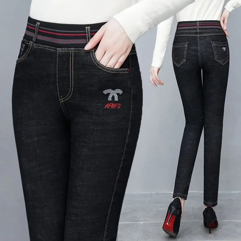 Women Skinny Winter Thicken Pencil Jeans Big Size 26-34 Stretch Vaqueros High Waist Kot Pantalones Warm Plush Lined Denim Pants