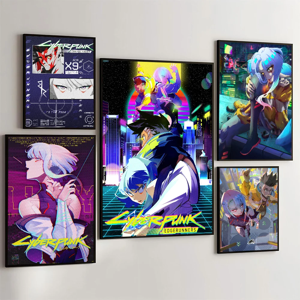 1pc Anime C_Cyberpunks Cool E-Edgerunners Poster Self-adhesive Art Waterproof Paper Sticker Coffee House Bar Room Wall Decor