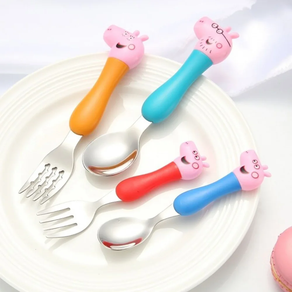 Peppa Pig Cutlery Set 304 Stainless Steel 4Pcs Spoon Fork Children's Tableware Kawaii Anime Dinnerware Dinner Set Gifts For Kids