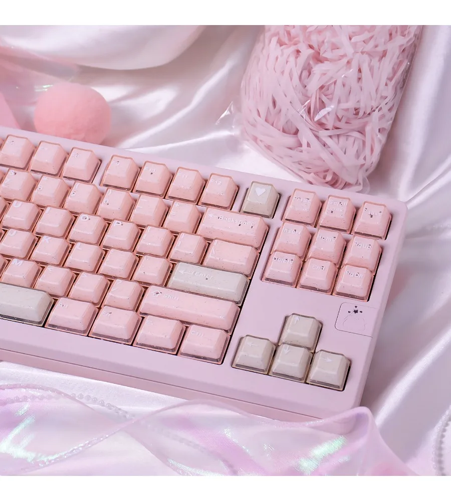 Glitter white marble/powder jade/sapphire keyboard keycap crystal jelly PBT + PC two-color full set original height
