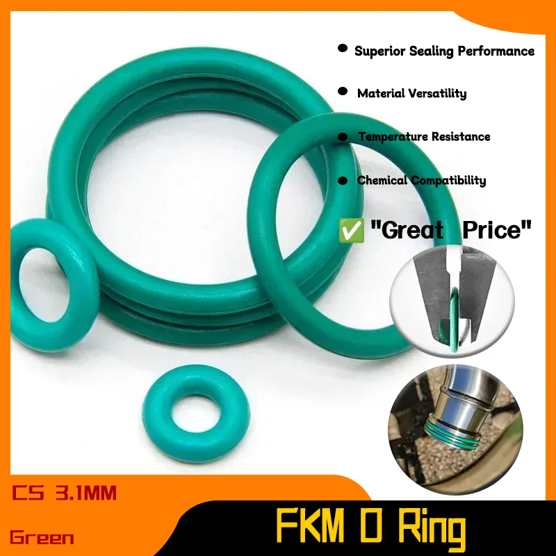 

FKM O Ring Sealing Gasket Oil Resistant High Temperature Resistance Fluorine Rubber O Rings 10/50pcs CS 3.1mm OD 10~70mm Green