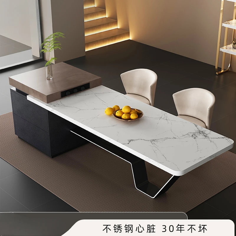 Island table integrated multi-functional Italian restaurant open kitchen light luxury high-end rock slab home