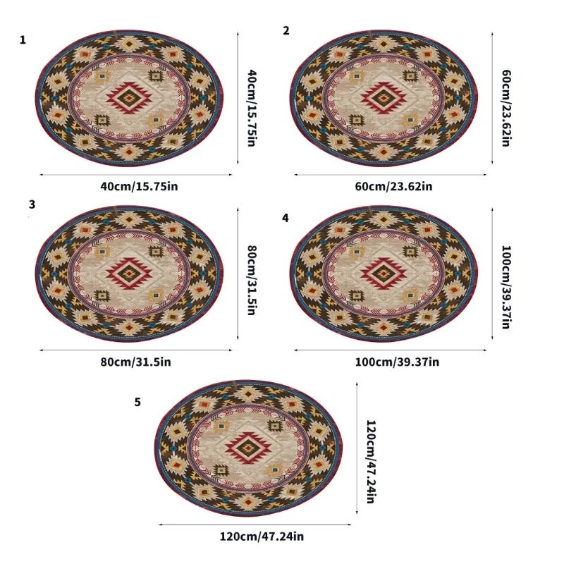 Ethnic Type Round Carpet Slip Resistant Rug Floor Mat Providing Durability