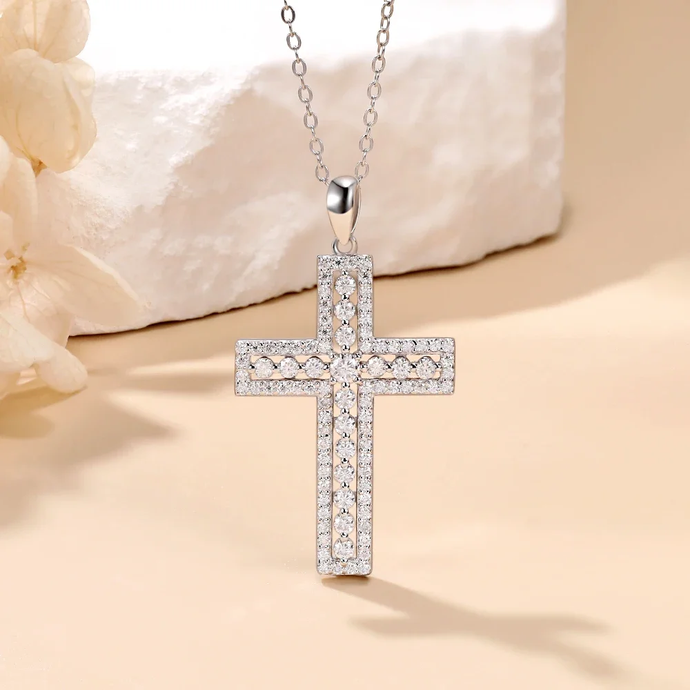 M-JAJA Moissanite Necklace D Color VVSI Cross Pendant 18K Gold Plated 925 Sterling Silver Choker Diamond Chain Vintage Jewelry