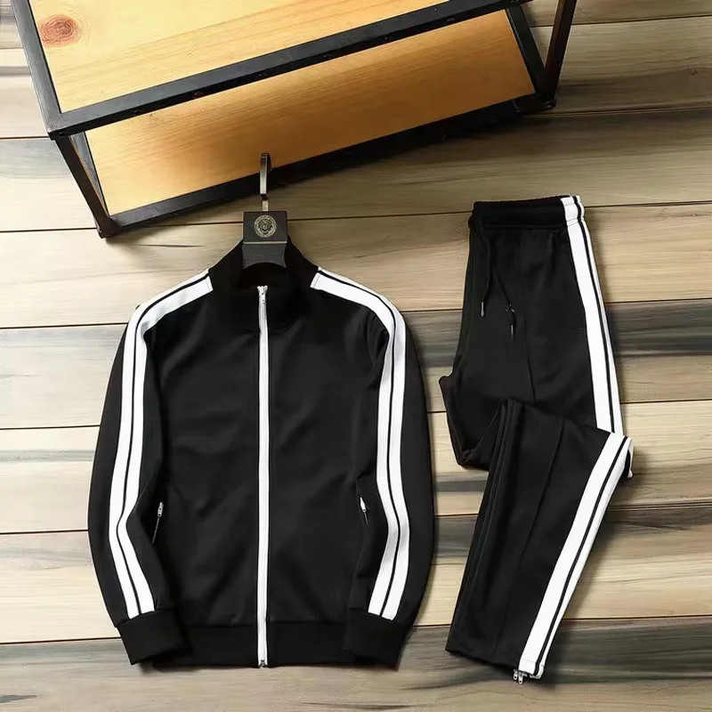 

Men's 2 Piece Striped Tracksuit Set, Casual Zip Up Jacket and Jogger Pants Sports Outfit