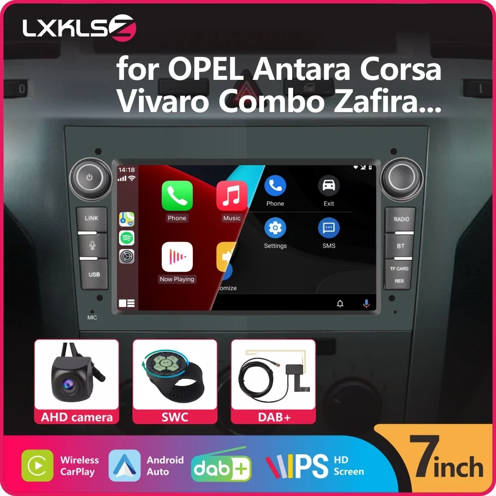 LXKLSZ Car Radio 2Din with Wireless Carplay Android Auto DAB+ for OPEL Antara Corsa Corsa Vivaro Combo Zafira, Gray Color