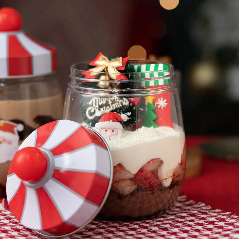 

Christmas Transparent Gift Jar Biscuit Candy Empty Box Creative Circus Cute Decorations Round Cake Dessert Package Small Bottle