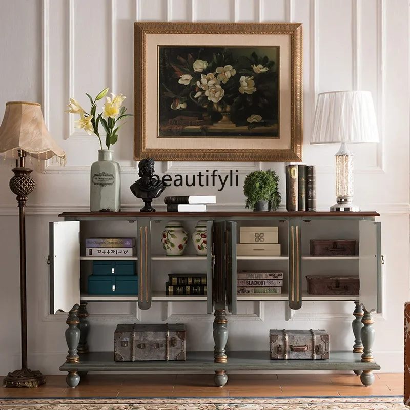 خزانة مدخل على الطراز الأمريكي لغرفة المعيشة، وحدة تخزين طويلة، خزانة جانبية مطلية عتيقة #2