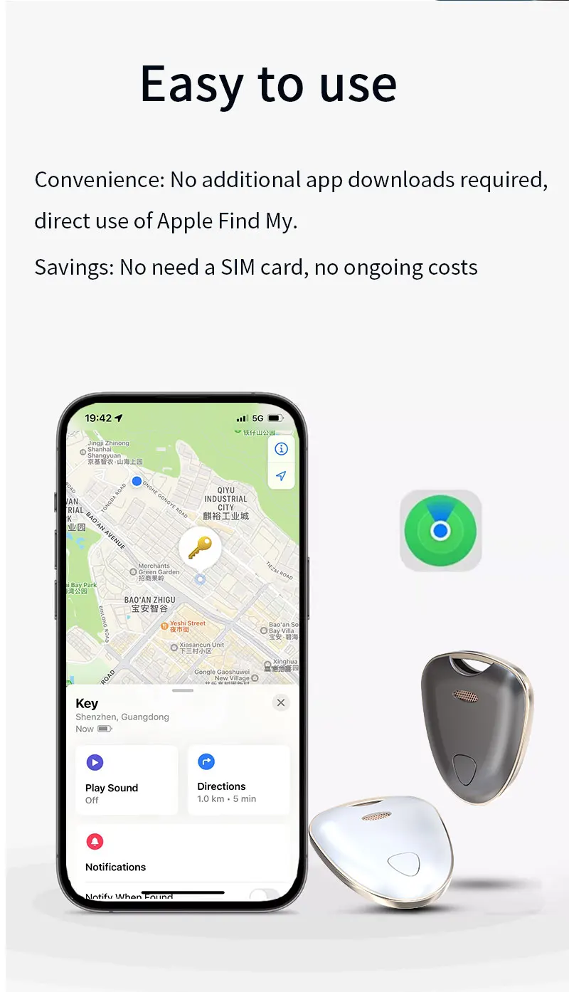 2PCS MFI Bike Tracker Wallet Luggage Tracking Device With Key Finder Alarm System For Bag Tracking