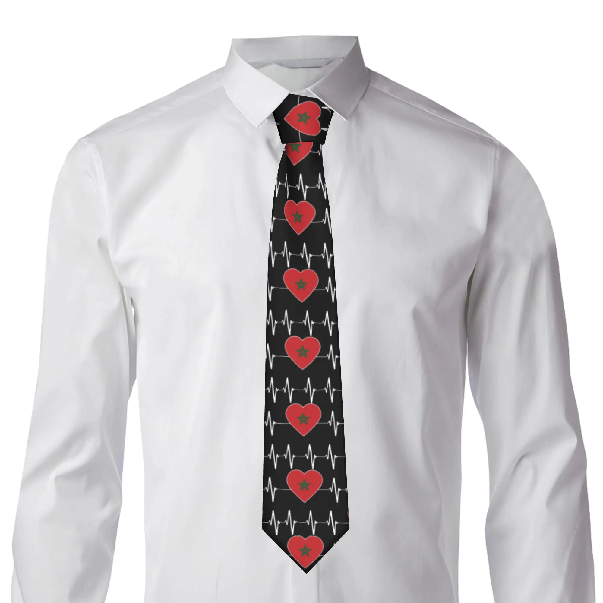 Formal Heartbeat Morocco Country Flag Ties for Office Men Moroccan Heart Family Neckties