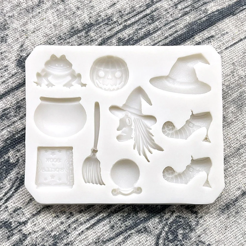 Kapelusz wiedźmy miotła typu Jack-o'-lantern na Halloween silikonowa foremka do cukierków forma do pieczenia narzędzia do dekorowania ciast masą cukrową