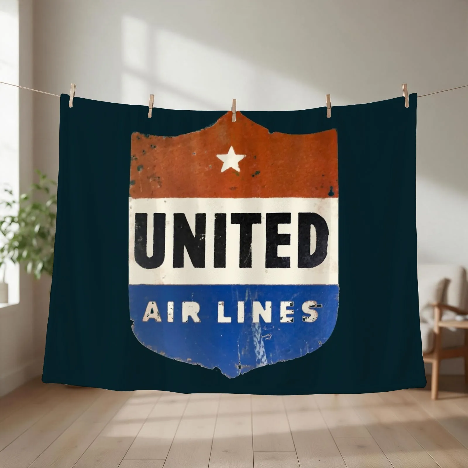 United Air Lines - Vintage Throw Blanket couch cozy soft plush fuzzy picnic outdoor blanket