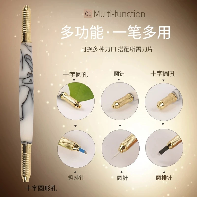 Microblading Acrylic Manual Double Head Crystal Tattoo Pen Eyebrow Permanent Makeup Universal Tool Use For Flat 3R Round Needles