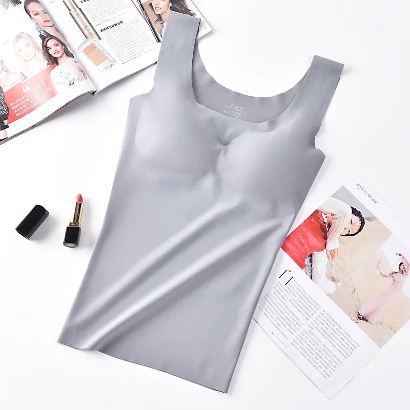 Ice Silk Tank Top Wireless Paded Lingerie Push Up Seamless Padded Vest Crop Top Tee Camisole Feminino Comfortable Sleep Cami