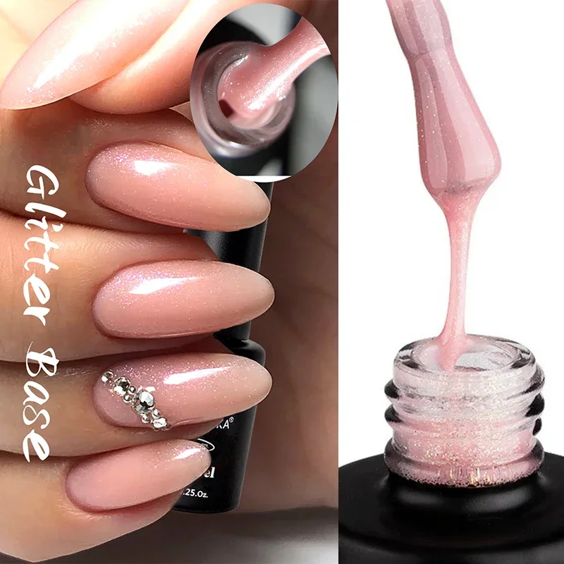 

8ml Glitter Rubber Base Gel Construction Gel Nail Polish Nude Pink Semi Permanent UV LED Gel Quick Building Nail Art