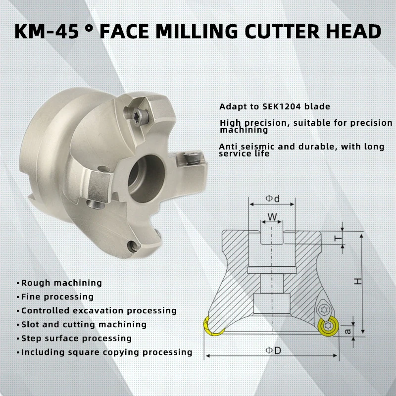 Imagem -04 - Cnc Face Milling Cutter Head Km1250 63 80 100 mm 45 Graus Adaptador de Corte Carbide Insert Sekt1204 Cnc Lathe Machine