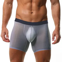 Men's Sexy Summer Mesh Ice Silk Thin Middle Waist Underwear Panties Longs Briefs Underpants Quick-Drying Man Shorts