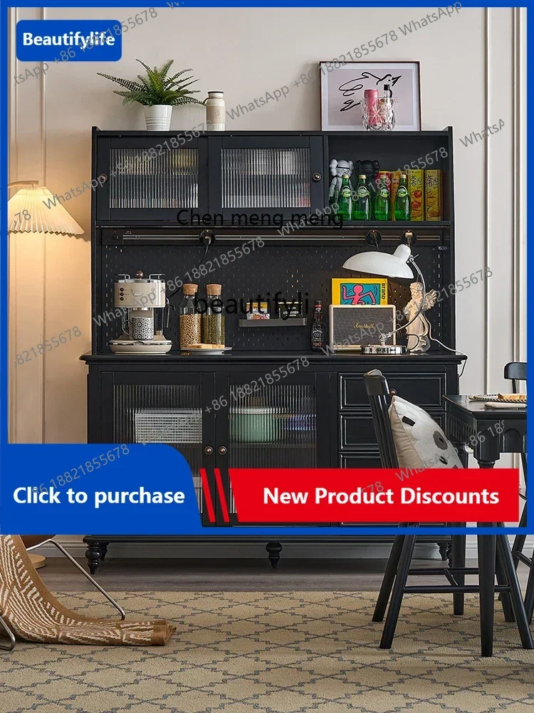 C85 American-Style Solid Wood Sideboard Light Luxury Wire-Wrap Board Restaurant Wall-Mounted Multi-Functional Storage Wine Cabin