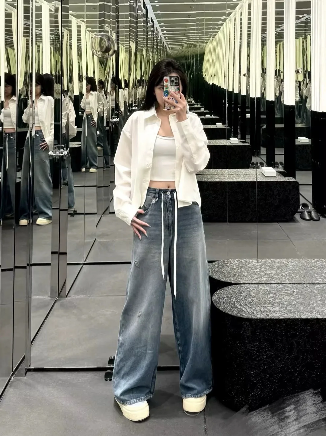 

Американские утягивающие прямые джинсы с высокой талией, повседневные широкие длинные брюки, женские осенне-зимние брюки, свободный крой