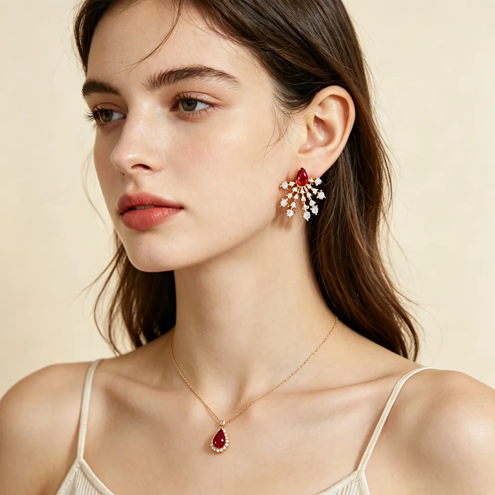 Christmas Gift Green White Red Women Gold Color Fashion Micro Pave Cubic Zirconia Cz Snowflake Tear Drop Stud Earrings Jewelry