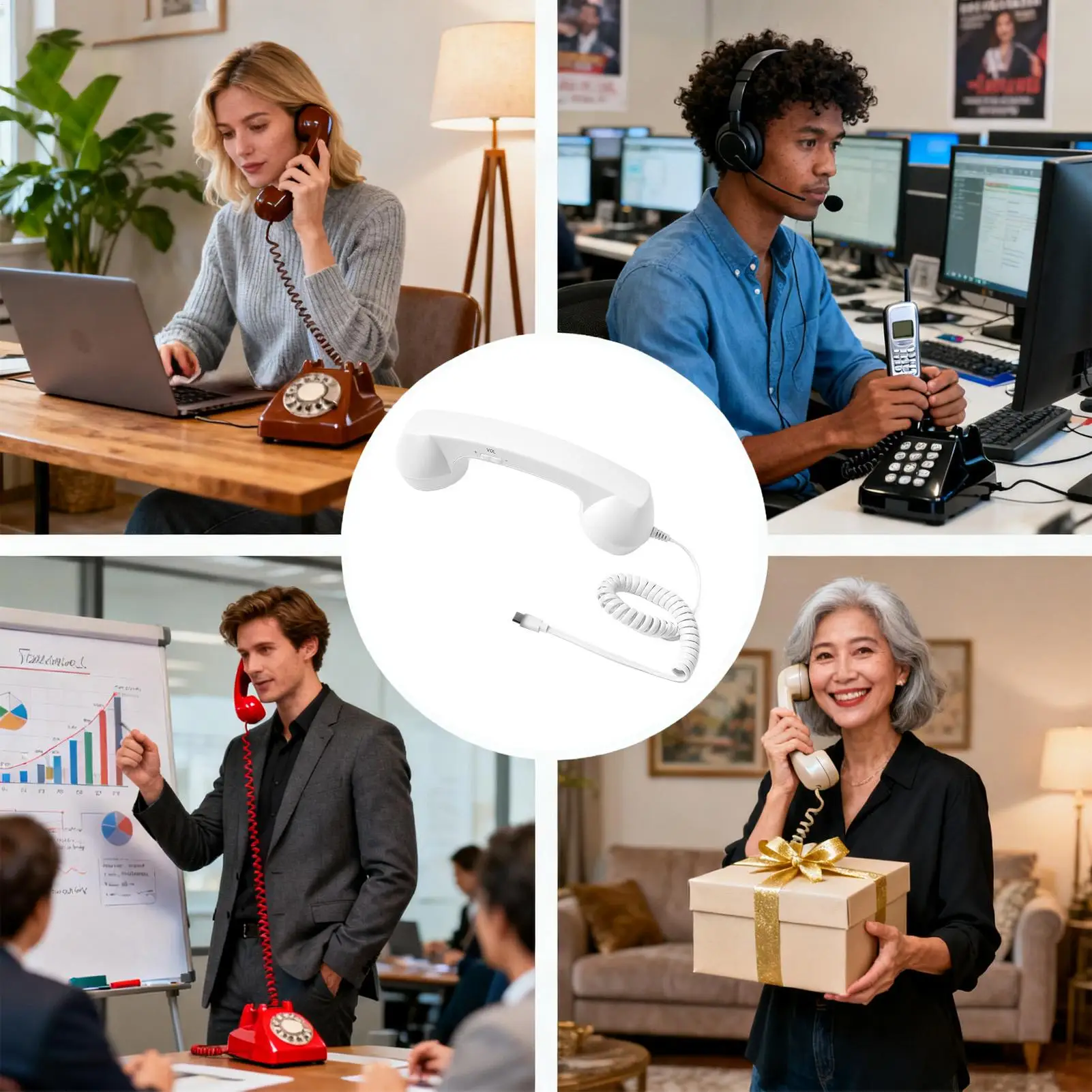 携帯電話用ハンドセット レトロ タイプ C クラシック 快適な電子アクセサリー 携帯電話から固定電話へのアダプター オフィス用