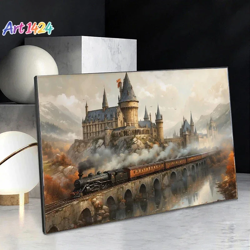 Fantasy Steam Train Wizard Magic School Canvas Painting Rivendell Poster Print Wall Art for Living Room Home Decoration