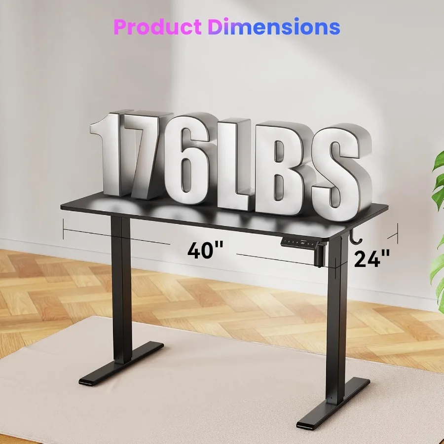 مكتب قائم كهربائي قابل للتعديل بارتفاع 40 × 24 بوصة مع خطافين للمنزل والمكتب مريح للجلوس مع خنزير لصق #3
