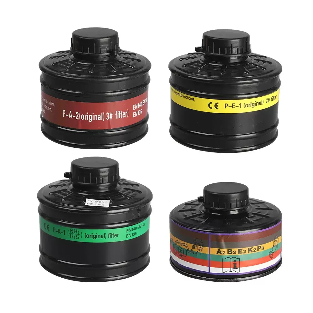 Multifunctional filter cartridges 3, 4 and 7 with R40 connectors for use with a gas mask during spray painting and sanding