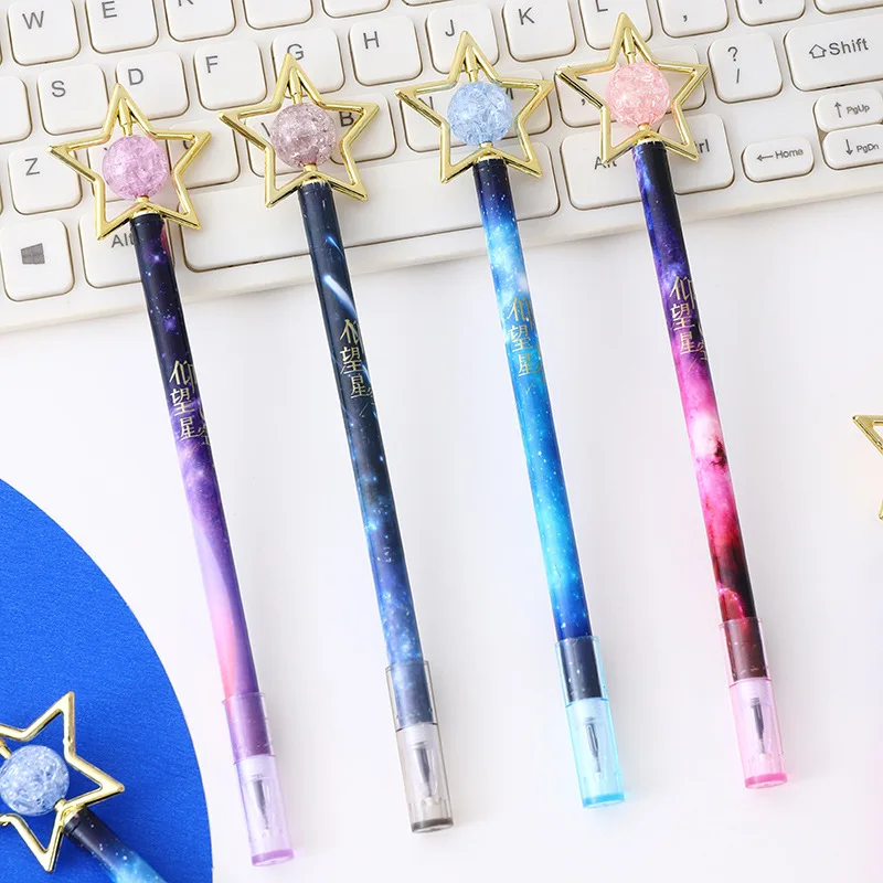 20Pcs/Lot Cute Five Point Star Gel Pen Kawaii Crystal Ball Magic Stick Neutral Pens Signature Student School Office Stationery