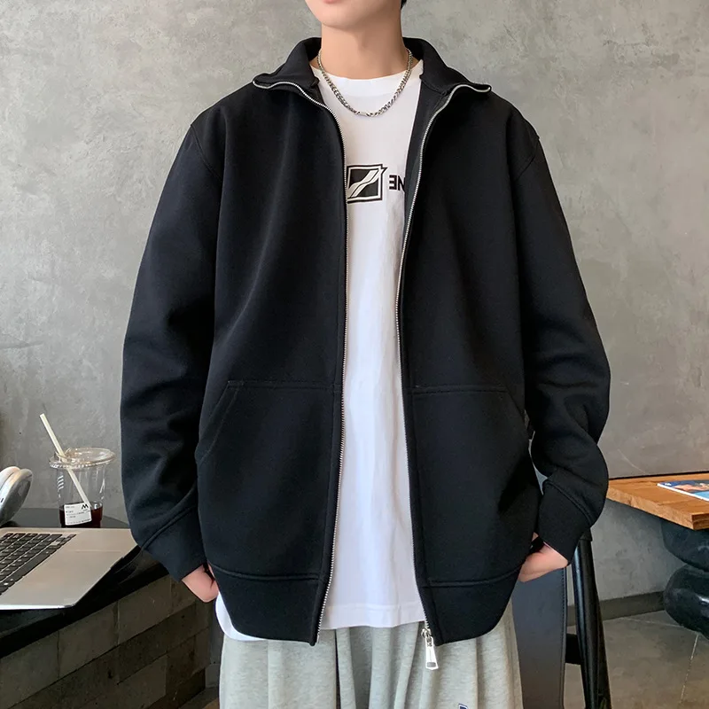 Men's Cardigan 2025 New Autumn Winter Coat Jacket Man Zip Stand Collar Hoodie Loose Sports Long Sleeve Outerwear