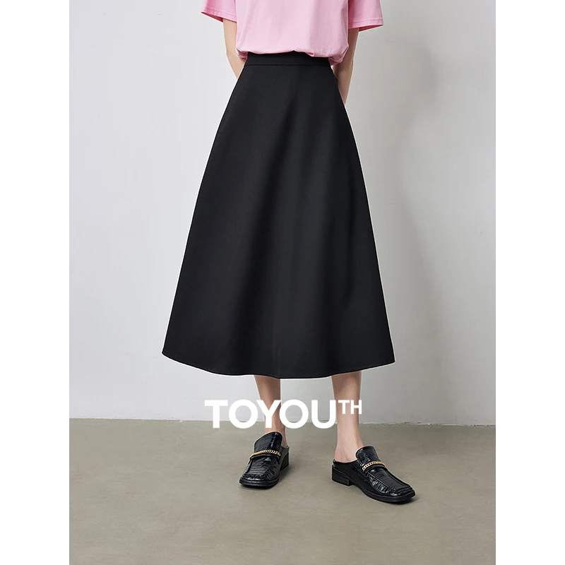 

TOYOUTH Women's Half Skirt 2024 Summer New Commuter Style High Waist Draping Black Mid length Skirt