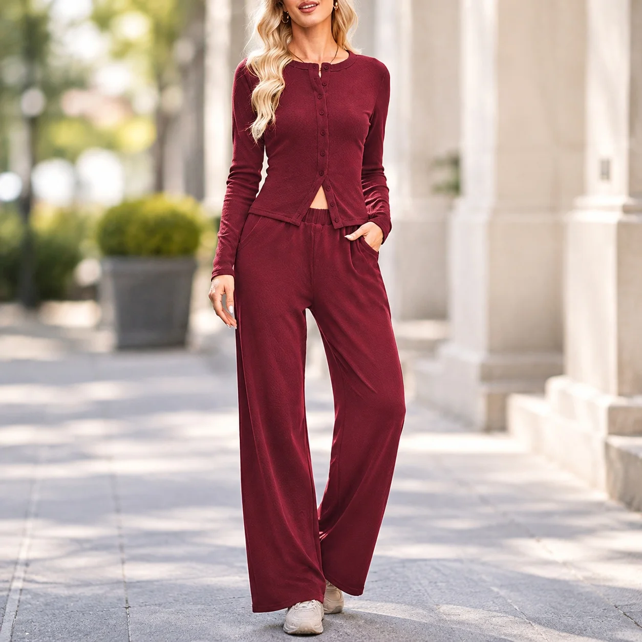 Casual Long Sleeve Full Length Set with Western Style Long Pants Suit Autumn Regular Sleeve Streetwear Patchwork Women Suit