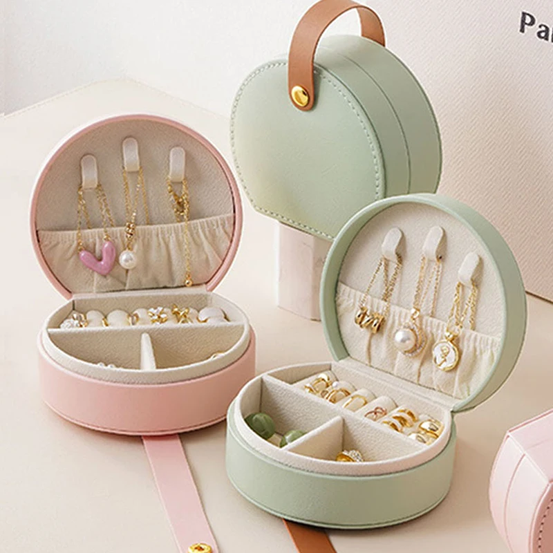 

Portable Travel Earrings Necklace Ring Jewelry Leather Storage Case Mini Handheld Jewelry Organizer Jewelry Bag