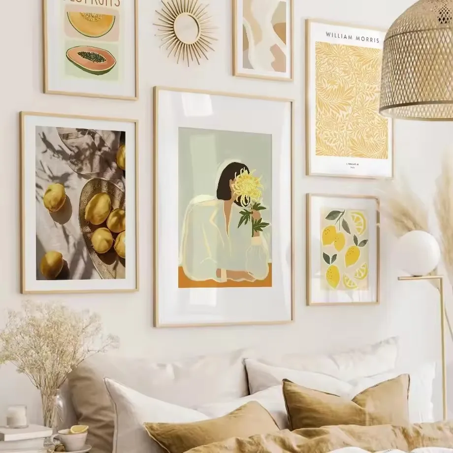 (2D Canvas Painting) Woman Apricot Lemon Papaya William Morris Botanical Wall Art Canvas Painting Posters And Prints Pictures